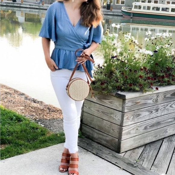 loft chambray wrap top